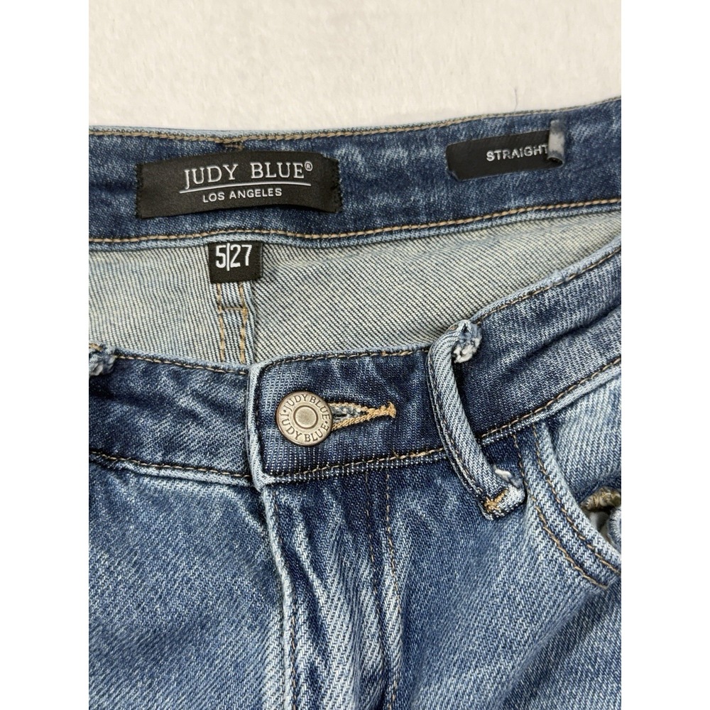 Judy Blue Jeans Womens 5/27 Blue Straight Fit Mid Rise Distressed Stretch Denim - Picture 2 of 8